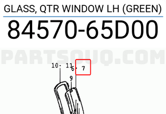 Suzuki 8457065D00 GLASS, QTR WINDOW LH (GREEN)