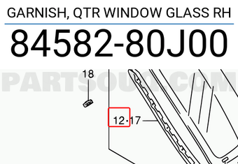 Suzuki 8458280J00 GARNISH, QTR WINDOW GLASS RH