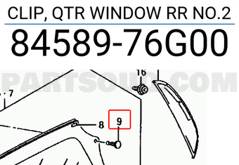 Suzuki 8458976G00 CLIP, QTR WINDOW RR NO.2
