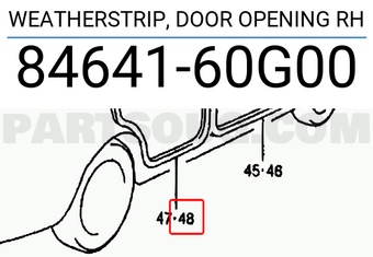 Suzuki 8464160G00 WEATHERSTRIP, DOOR OPENING RH
