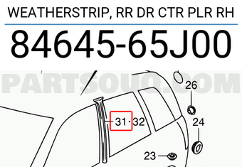 Suzuki 8464565J00 WEATHERSTRIP, RR DR CTR PLR RH