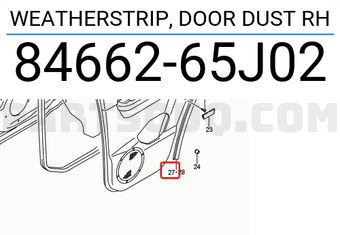 Suzuki 8466265J02 WEATHERSTRIP, DOOR DUST RH