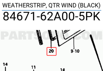 Suzuki 8467162A005PK WEATHERSTRIP, QTR WIND (BLACK)