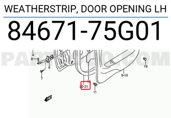 Suzuki 8467175G01 WEATHERSTRIP, DOOR OPENING LH