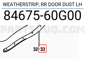 Suzuki 8467560G00 WEATHERSTRIP, RR DOOR DUST LH
