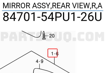 Suzuki 8470154PU126U MIRROR ASSY,REAR VIEW,R,A