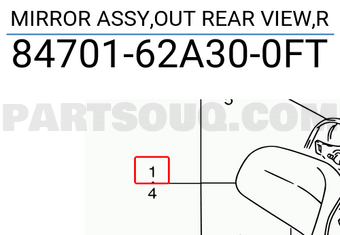 Suzuki 8470162A300FT MIRROR ASSY,OUT REAR VIEW,R