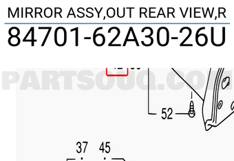Suzuki 8470162A3026U MIRROR ASSY,OUT REAR VIEW,R