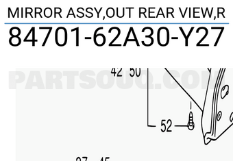Suzuki 8470162A30Y27 MIRROR ASSY,OUT REAR VIEW,R