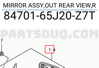 Suzuki 8470165J20Z7T MIRROR ASSY,OUT REAR VIEW,R