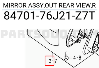 Suzuki 8470176J21Z7T MIRROR ASSY,OUT REAR VIEW,R