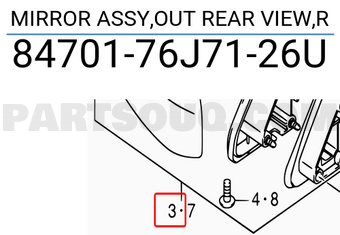 Suzuki 8470176J7126U MIRROR ASSY,OUT REAR VIEW,R