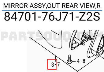Suzuki 8470176J71Z2S MIRROR ASSY,OUT REAR VIEW,R