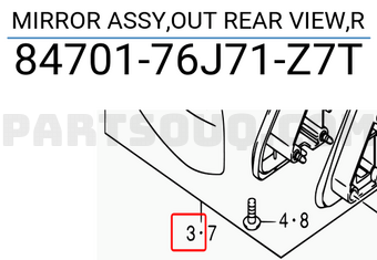 Suzuki 8470176J71Z7T MIRROR ASSY,OUT REAR VIEW,R