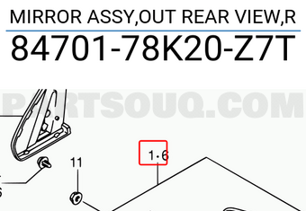 Suzuki 8470178K20Z7T MIRROR ASSY,OUT REAR VIEW,R