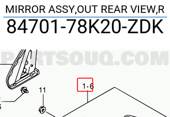 Suzuki 8470178K20ZDK MIRROR ASSY,OUT REAR VIEW,R