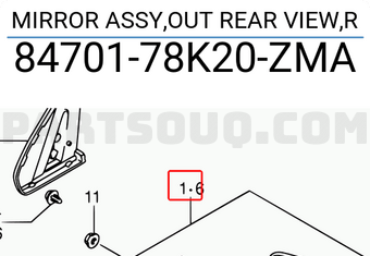 Suzuki 8470178K20ZMA MIRROR ASSY,OUT REAR VIEW,R