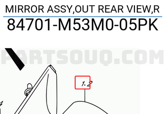 Suzuki 84701M53M005PK MIRROR ASSY,OUT REAR VIEW,R