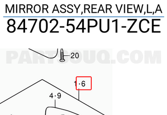 Suzuki 8470254PU1ZCE MIRROR ASSY,REAR VIEW,L,A