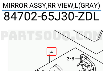 Suzuki 8470265J30ZDL MIRROR ASSY,RR VIEW,L(GRAY)