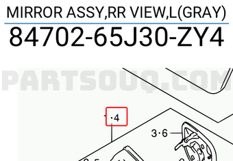 Suzuki 8470265J30ZY4 MIRROR ASSY,RR VIEW,L(GRAY)