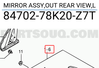 Suzuki 8470278K20Z7T MIRROR ASSY,OUT REAR VIEW,L