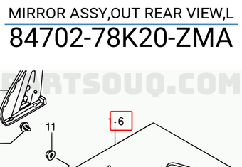 Suzuki 8470278K20ZMA MIRROR ASSY,OUT REAR VIEW,L