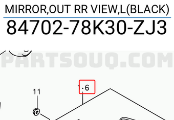 Suzuki 8470278K30ZJ3 MIRROR,OUT RR VIEW,L(BLACK)