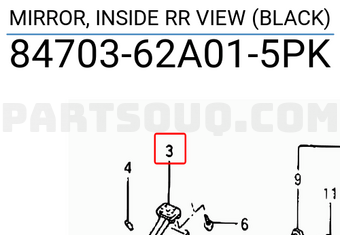 Suzuki 8470362A015PK MIRROR, INSIDE RR VIEW (BLACK)