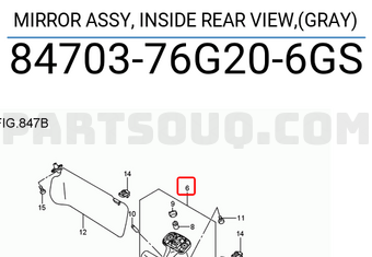 Suzuki 8470376G206GS MIRROR ASSY, INSIDE REAR VIEW,(GRAY)