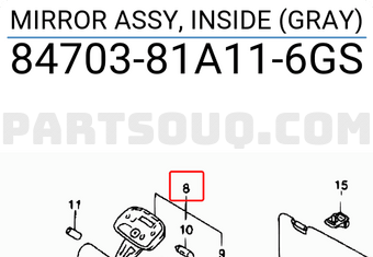 Suzuki 8470381A116GS MIRROR ASSY, INSIDE (GRAY)