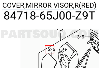 Suzuki 8471865J00Z9T COVER,MIRROR VISOR,R(RED)