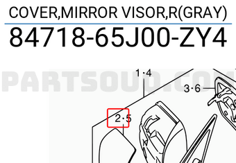 Suzuki 8471865J00ZY4 COVER,MIRROR VISOR,R(GRAY)