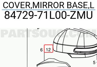 Suzuki 8472971L00ZMU COVER,MIRROR BASE,L
