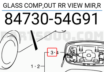 Suzuki 8473054G91 GLASS COMP,OUT RR VIEW MIR,R
