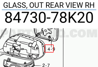 Suzuki 8473078K20 GLASS, OUT REAR VIEW RH