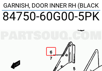 Suzuki 8475060G005PK GARNISH, DOOR INNER RH (BLACK