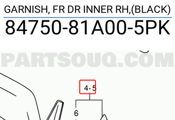 Suzuki 8475081A005PK GARNISH, FR DR INNER RH,(BLACK)