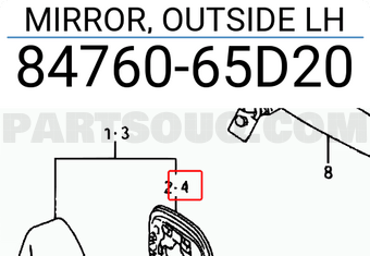Suzuki 8476065D20 MIRROR, OUTSIDE LH