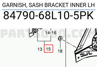Suzuki 8479068L105PK GARNISH, SASH BRACKET INNER LH