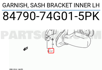 Suzuki 8479074G015PK GARNISH, SASH BRACKET INNER LH
