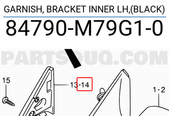 Suzuki 84790M79G10 GARNISH, BRACKET INNER LH,(BLACK)