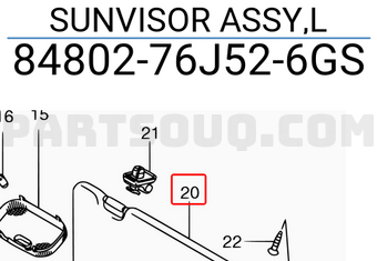 Suzuki 8480276J526GS SUNVISOR ASSY,L
