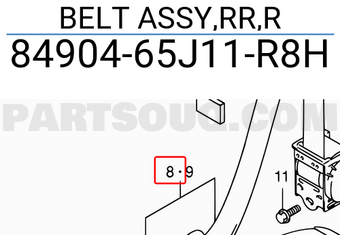Suzuki 8490465J11R8H BELT ASSY,RR,R