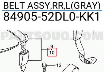 Suzuki 8490552DL0KK1 BELT ASSY,RR,L(GRAY)