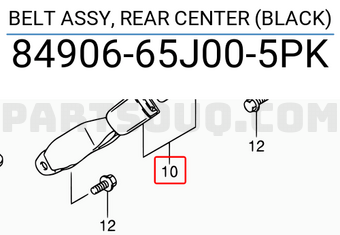 Suzuki 8490665J005PK BELT ASSY, REAR CENTER (BLACK)
