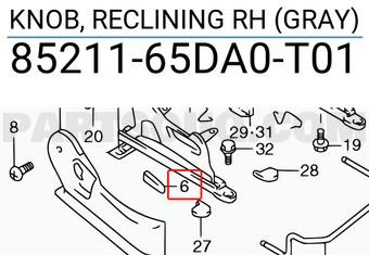 Suzuki 8521165DA0T01 KNOB, RECLINING RH (GRAY)