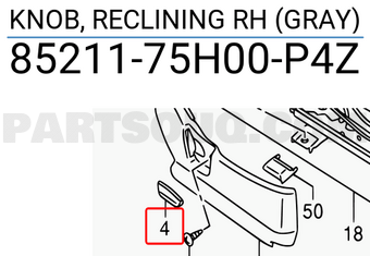 Suzuki 8521175H00P4Z KNOB, RECLINING RH (GRAY)