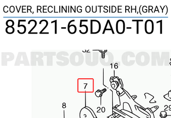 Suzuki 8522165DA0T01 COVER, RECLINING OUTSIDE RH,(GRAY)