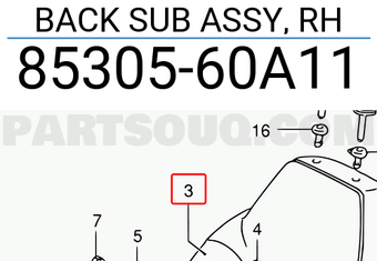 Suzuki 8530560A11 BACK SUB ASSY, RH